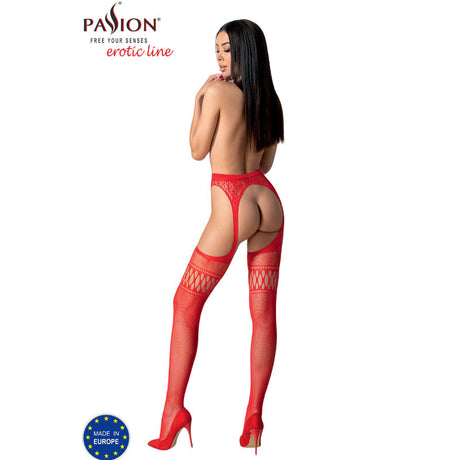 Passion - S026 Rote Strümpfe mit Garter, Eine Grösse