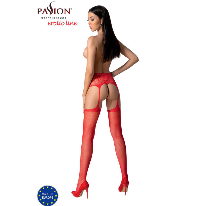Passion - S028 Rote Strümpfe mit Garter, Eine Grösse