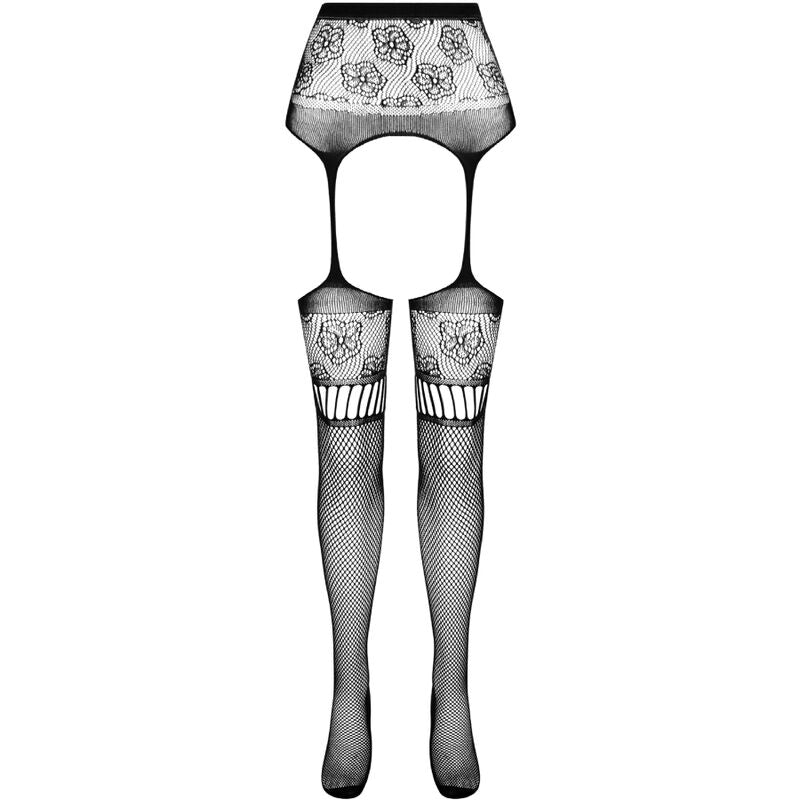 Passion - S030 Strumpfhose mit Schwarzem Garter, Eine Grösse