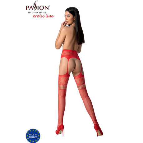 Passion - S030 Rote Strümpfe mit Garter, Eine Grösse