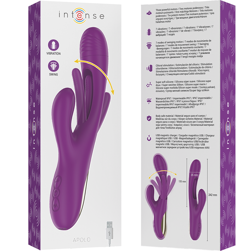 Intense - Apolo Wiederaufladbarer Multifunktionsvibrator 7 Vibrationen mit Lila Schwingender Zunge