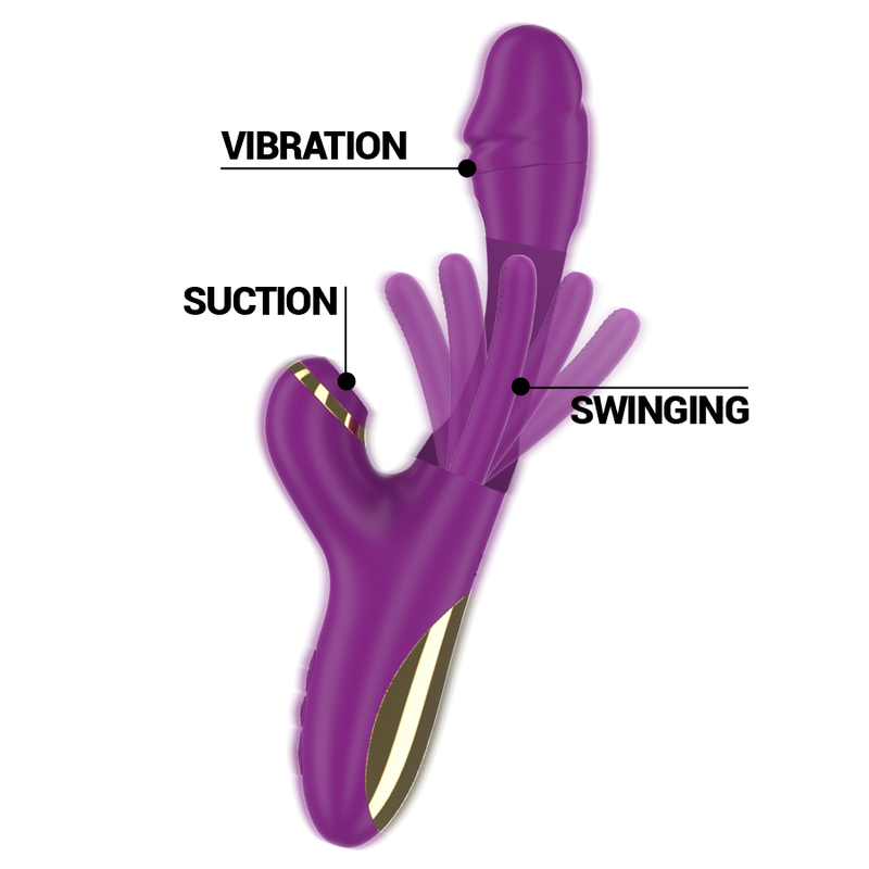 Intense - Ateneo Wiederaufladbarer Multifunktionsvibrator 7 Vibrationen mit Oszillierender Zunge und Lila Saugrohr