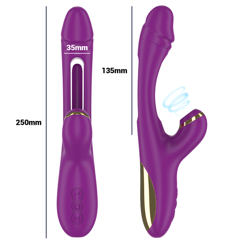 Intense - Ateneo Wiederaufladbarer Multifunktionsvibrator 7 Vibrationen mit Oszillierender Zunge und Lila Saugrohr