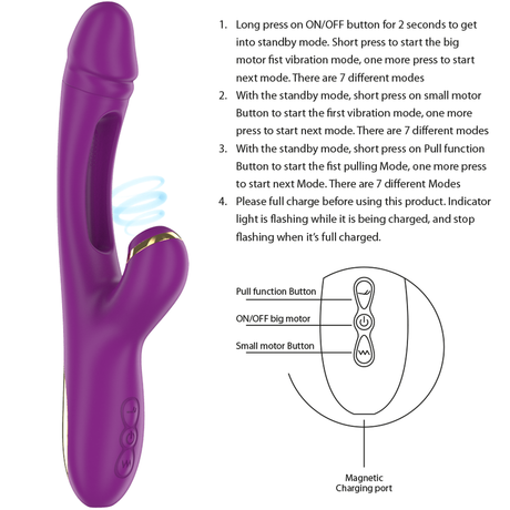 Intense - Ateneo Wiederaufladbarer Multifunktionsvibrator 7 Vibrationen mit Oszillierender Zunge und Lila Saugrohr