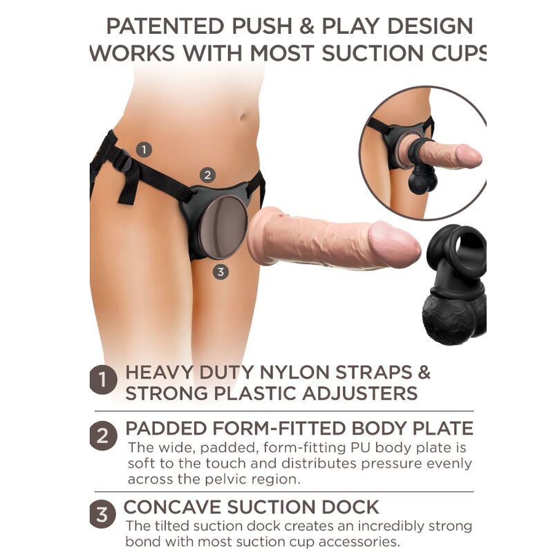 King Cock - Elite Deluxe Verstellbares Harness-Kit Ring mit Hoden & Dildo 20.3 cm