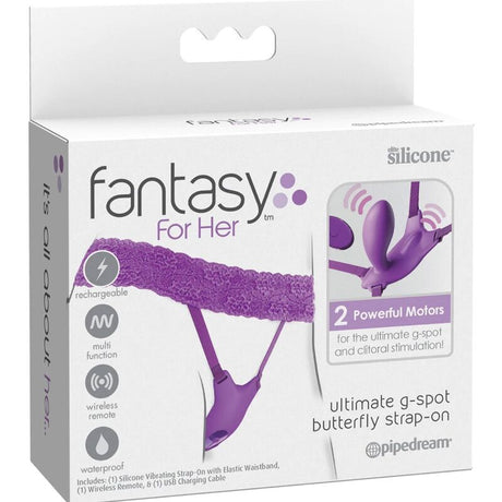 Fantasy for Her - g-Spot-Schmetterlingsgeschirr mit Vibrator, Wiederaufladbar und Violetter Fernbedienung