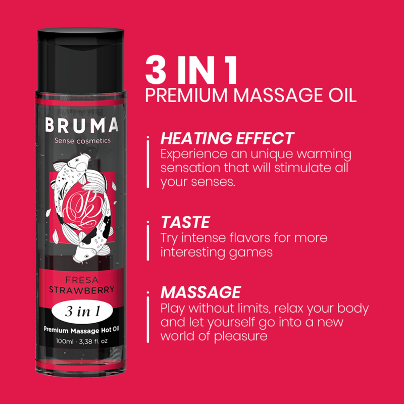 Bruma - Premium-Massageöl mit Wärmeeffekt, Erdbeere-Geschmack 3 in 1 - 100 ml