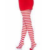 Leg Avenue - Weiss/Rot Gestreifte Strumpfhosen