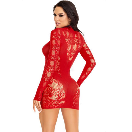 Leg Avenue - Minikleid mit Spitze Langarm Rot