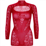 Leg Avenue - Minikleid mit Spitze Langarm Rot