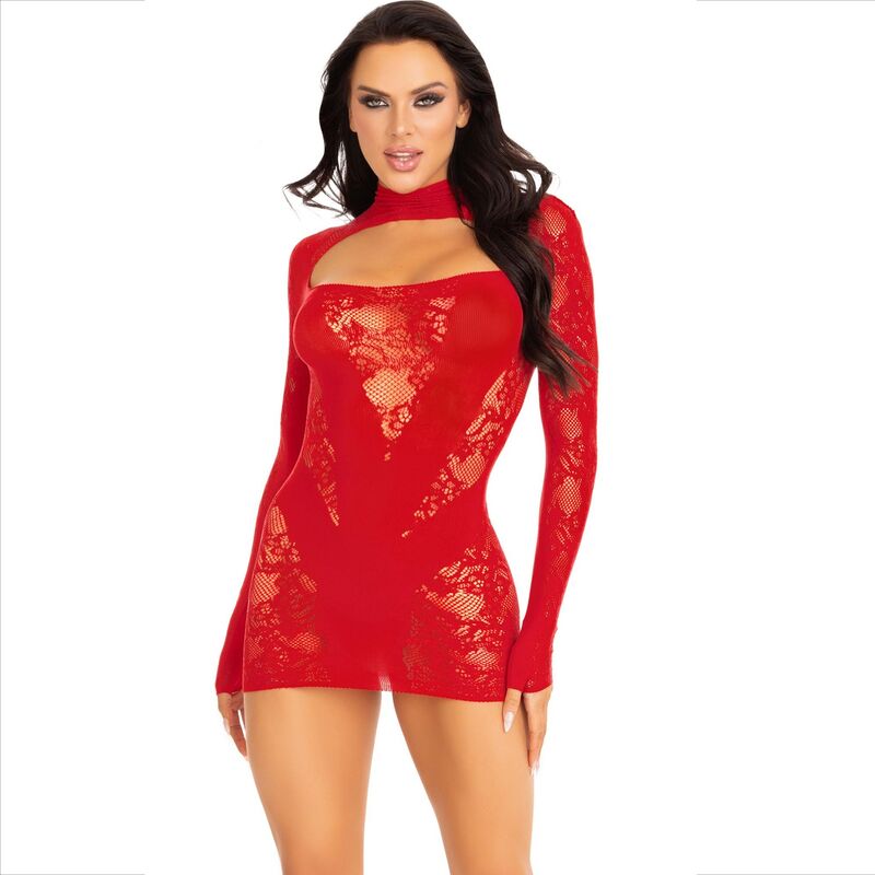 Leg Avenue - Minikleid mit Spitze Langarm Rot