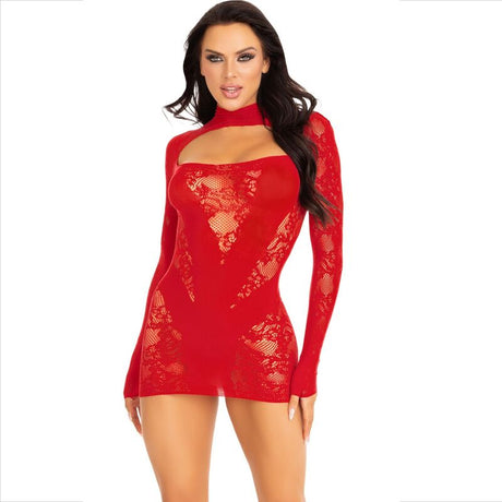Leg Avenue - Minikleid mit Spitze Langarm Rot