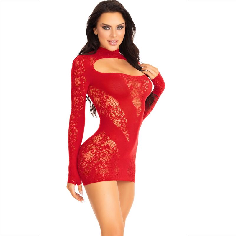 Leg Avenue - Minikleid mit Spitze Langarm Rot