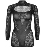 Leg Avenue - Minikleid mit Spitze Langarm Schwarz