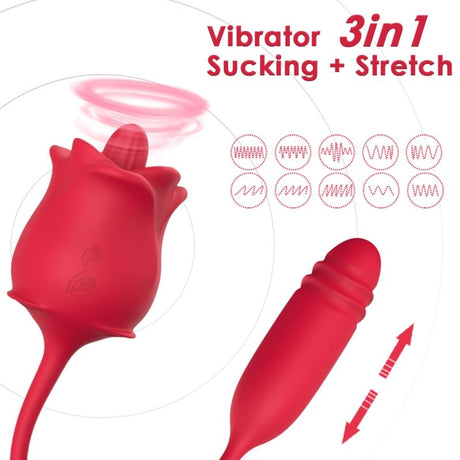 Sextoy 3-in-1 Rosa Stimulator Saug- und Up&Down-Funktion mit Rotem Schwanz