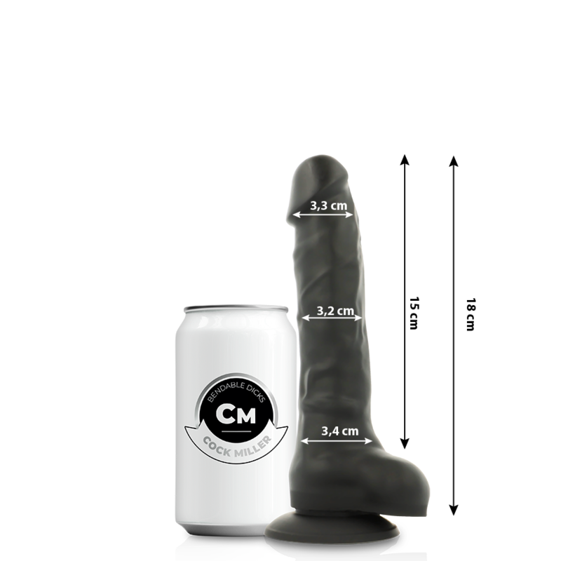 Cock Miller - Dildo Realistisches Silikon Dichte Artikulierbar Schwarz 18 cm