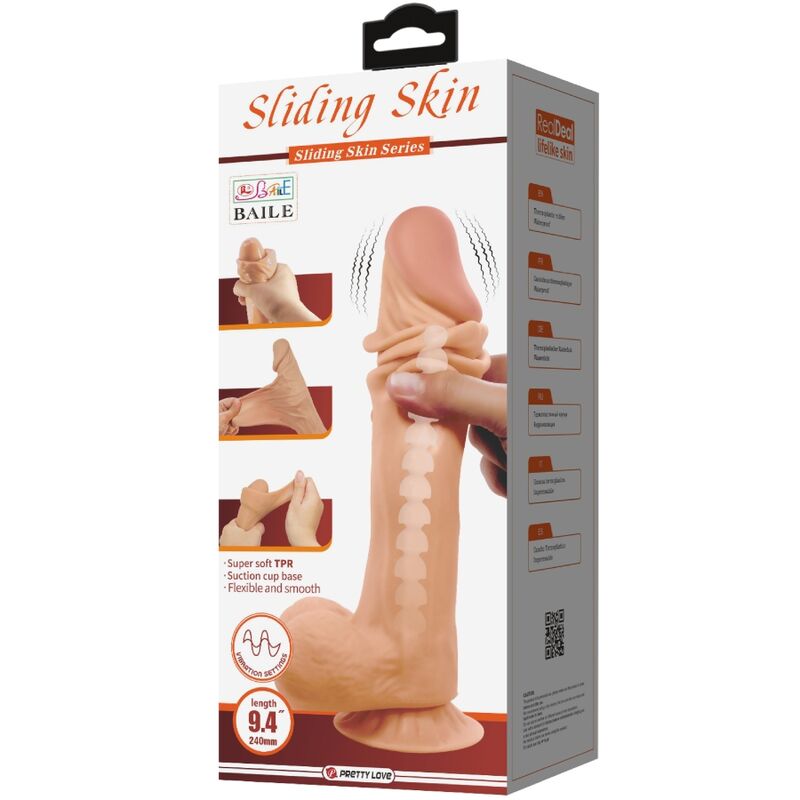 Pretty Love - Sliding Skin Series Realistischer Dildo mit Sliding Skin Saunapf Fernbedienung Fleisch 24 cm