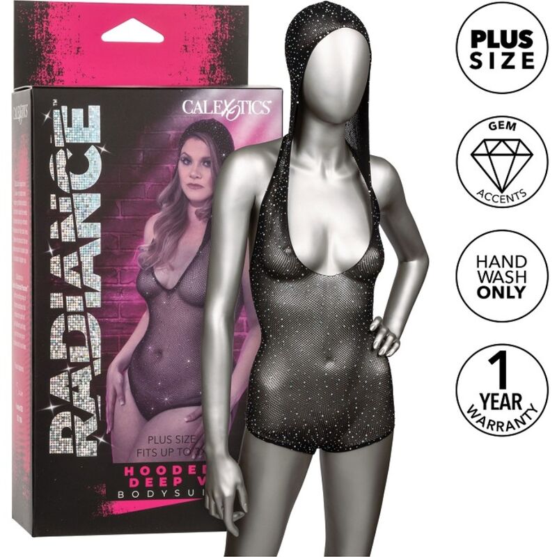 Calexotics - Radiance Deep V-Bodysuit mit Kapuze und Übergrösse