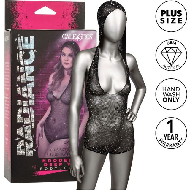 Calexotics - Radiance Deep V-Bodysuit mit Kapuze und Übergrösse