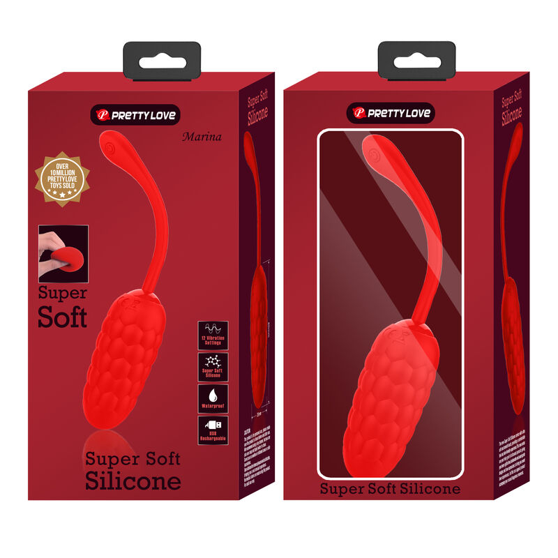Pretty Love - Vibrierendes Ei mit Roter Wiederaufladbarer Meerestextur