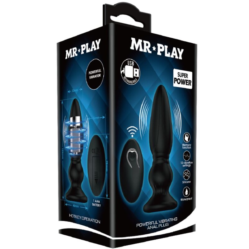 Mr Play - Leistungsstarker Vibrator mit Fernbedienung, Analstecker, Schwarz