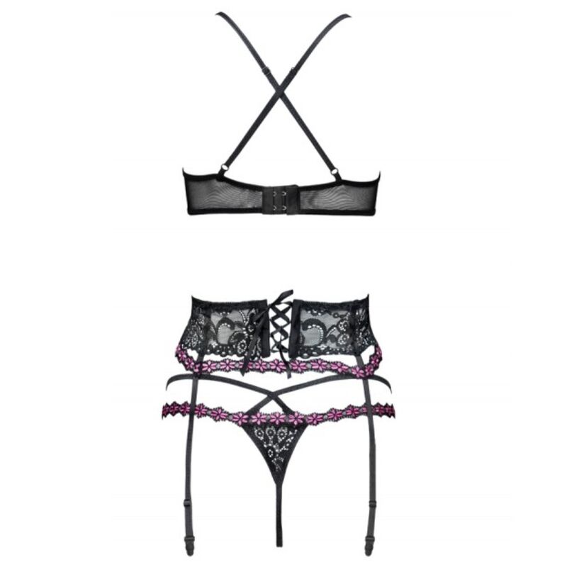 Livco Corsetti Fashion - Snehana Lc 90443 Bh + Strumpfgürtel + Hösche Schwarz L/XL