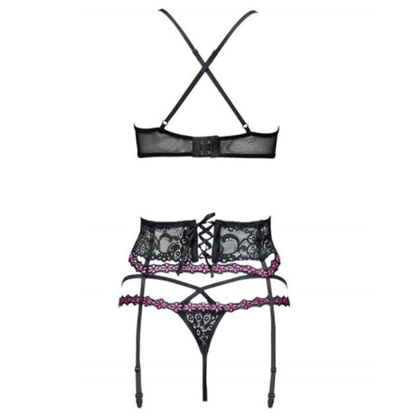 Livco Corsetti Fashion - Snehana Lc 90443 Bh + Strumpfgürtel + Hösche Schwarz L/XL