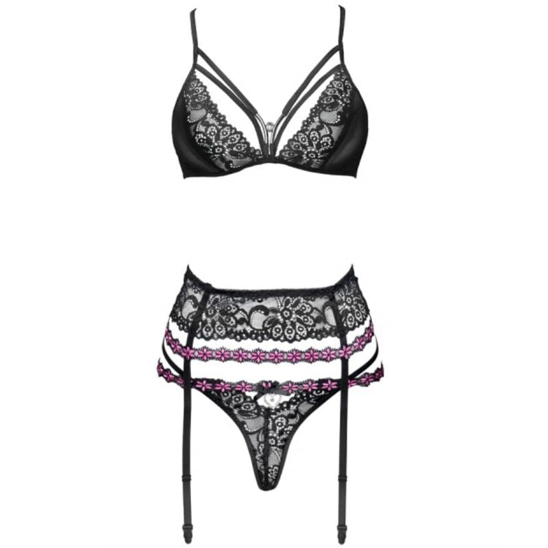 Livco Corsetti Fashion - Snehana Lc 90443 Bh + Strumpfgürtel + Hösche Schwarz L/XL