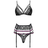 Livco Corsetti Fashion - Snehana Lc 90443 Bh + Strumpfgürtel + Hösche Schwarz L/XL