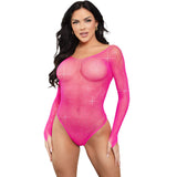 Leg Avenue - Langärmeliger Bodysuit mit Kristallmuster in Pink