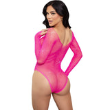 Leg Avenue - Langärmeliger Bodysuit mit Kristallmuster in Pink