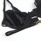 Subblime - 3-Teiliges Set Bh + String + Strumpfband aus Spitze Schwarz L/XL