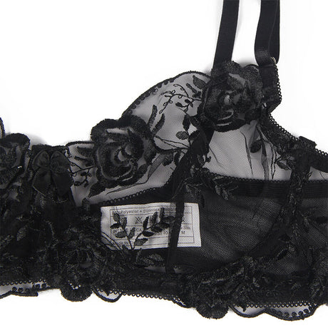 Subblime - 3-Teiliges Set Bh + String + Strumpfband Blumenprint Schwarz S/M