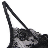 Subblime - 3-Teiliges Set Bh + String + Strumpfband Blumenprint Schwarz S/M