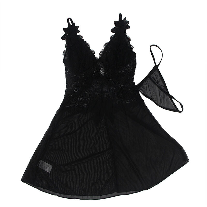 Subblime - Babydoll-Tüllstoff mit Spitze und Blumendetail Schwarz S/M