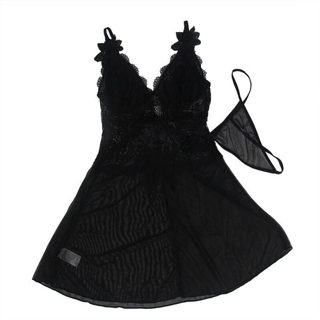 Subblime - Babydoll-Tüllstoff mit Spitze und Blumendetail Schwarz L/XL