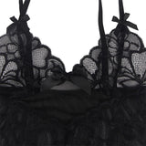 Subblime - Babydoll mit Verstellbaren Trgern und Transparenter Spitze mit Blumendruck Schwarz S/M