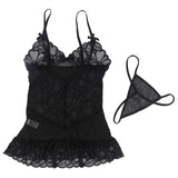 Subblime - Babydoll mit Verstellbaren Trgern und Transparenter Spitze mit Blumendruck Schwarz L/XL