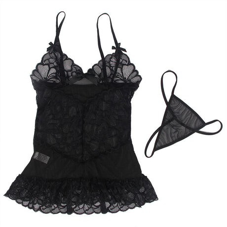 Subblime - Babydoll mit Verstellbaren Trgern und Transparenter Spitze mit Blumendruck Schwarz L/XL