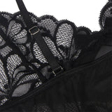 Subblime - Babydoll mit Verstellbaren Trgern und Transparenter Spitze mit Blumendruck Schwarz L/XL