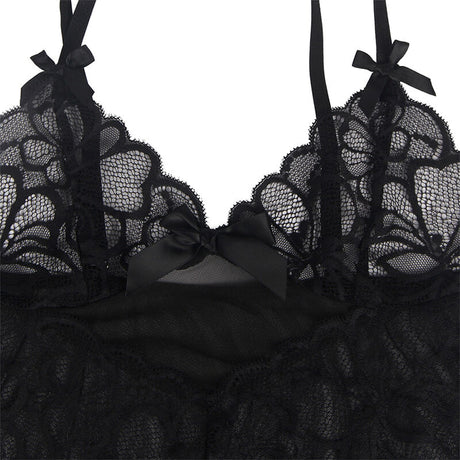 Subblime - Babydoll mit Verstellbaren Trgern und Transparenter Spitze mit Blumendruck Schwarz L/XL