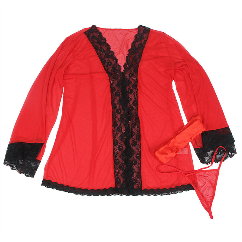 Subblime - Transparenter Stoffmantel mit Spitzendetail Rot S/M