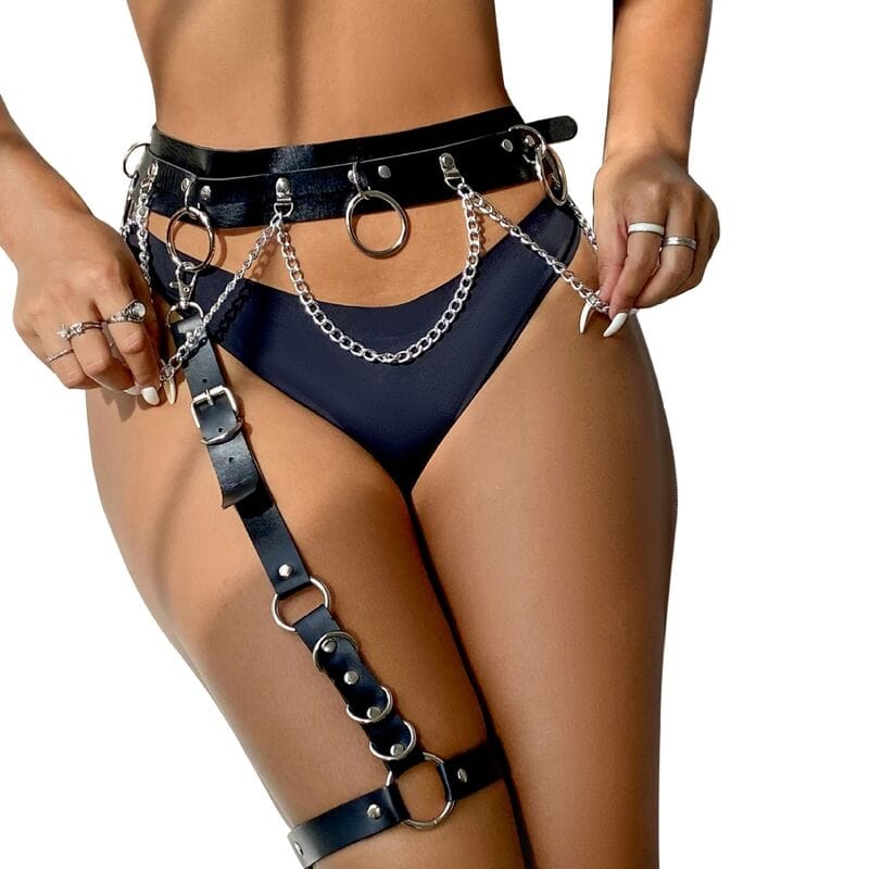 Subblime - Gürtel und Strumpfband mit Ringen und Kette Detail Eine Grösse