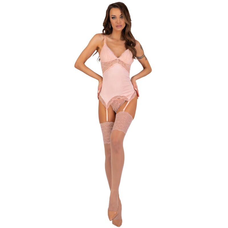 Livco Corsetti Fashion - Persinne Peach Set Korset + Höschen + Strümpfe