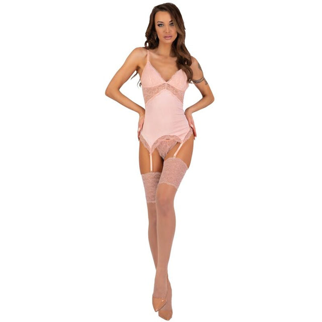 Livco Corsetti Fashion - Persinne Peach Set Korset + Höschen + Strümpfe