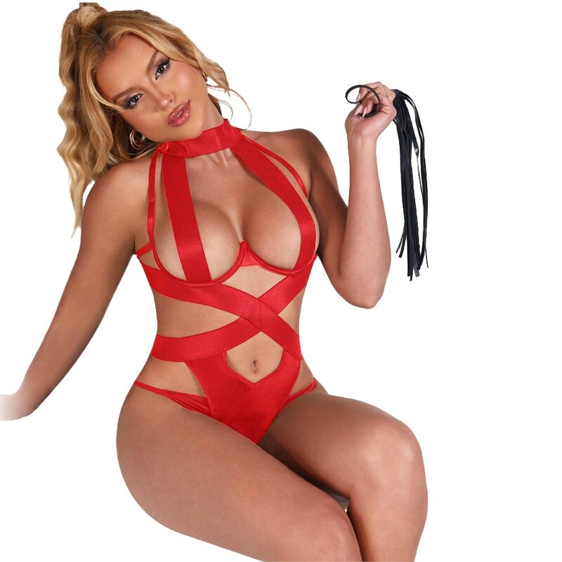 Subblime - Sexy Halter-Body mit Harness Rot S/M