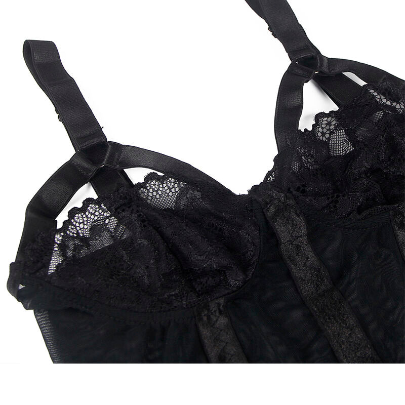 Subblime - Teddy mit Strumpfband-Detail Brust Schwarz L/XL