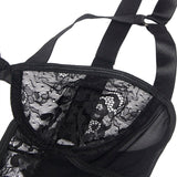 Subblime - Teddy mit Strumpfband mit Spitzendetail und Streifen Schwarz S/M