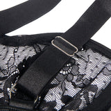Subblime - Teddy mit Strumpfband mit Spitzendetail und Streifen Schwarz S/M