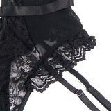 Subblime - Teddy mit Strumpfband mit Spitzendetail und Streifen Schwarz S/M